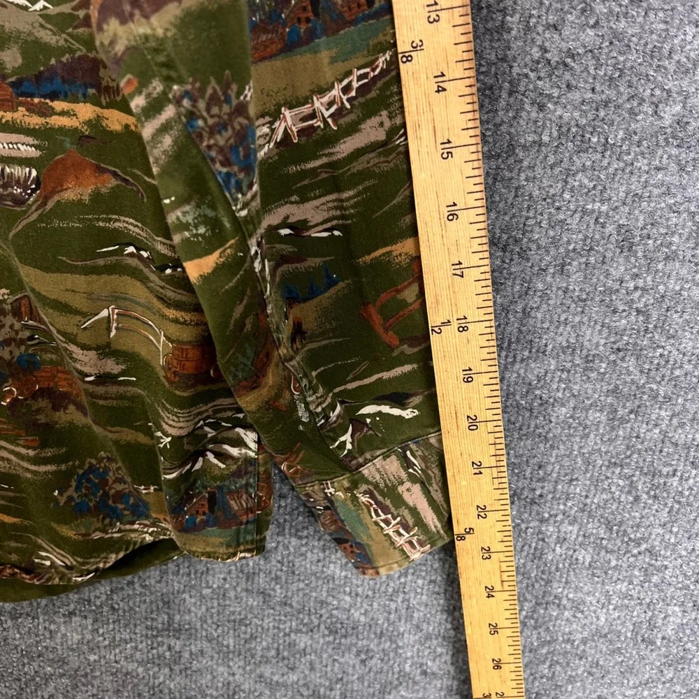 VINTAGE Banana Republic Button Down Mens M Green Scenic Cabin Print Cotton